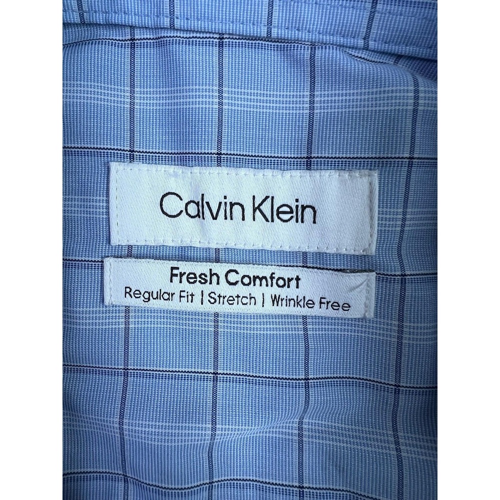 Calvin Klein Shirt Mens Medium Blue Plaid Wrinkle Free Stretch Fresh Comfort - Picture 4 of 10